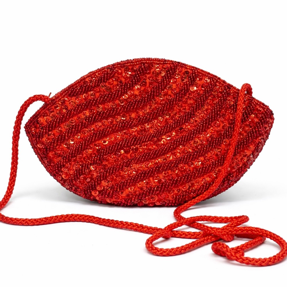 Inge Christopher Red Beaded Sequin Crossbody Clut… - image 2